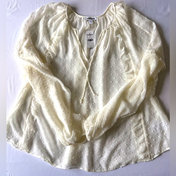 Express Cream Ruffle Blouse - Picture 1 of 9